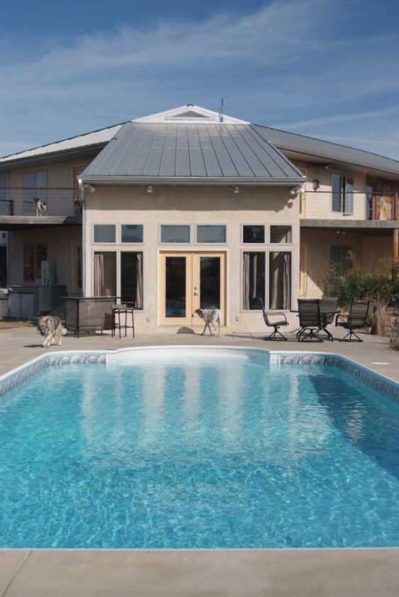 The backyard pool, patios, terraces and gardens are perfect for what Paula calls "reclaimed" dogs—all rescued from local animal shelters.